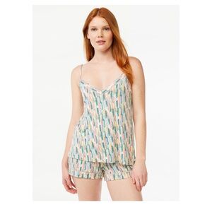 Joyspun Women's Knit Camisole and Shorts Sleep Set, 2-Piece. Color: Cream